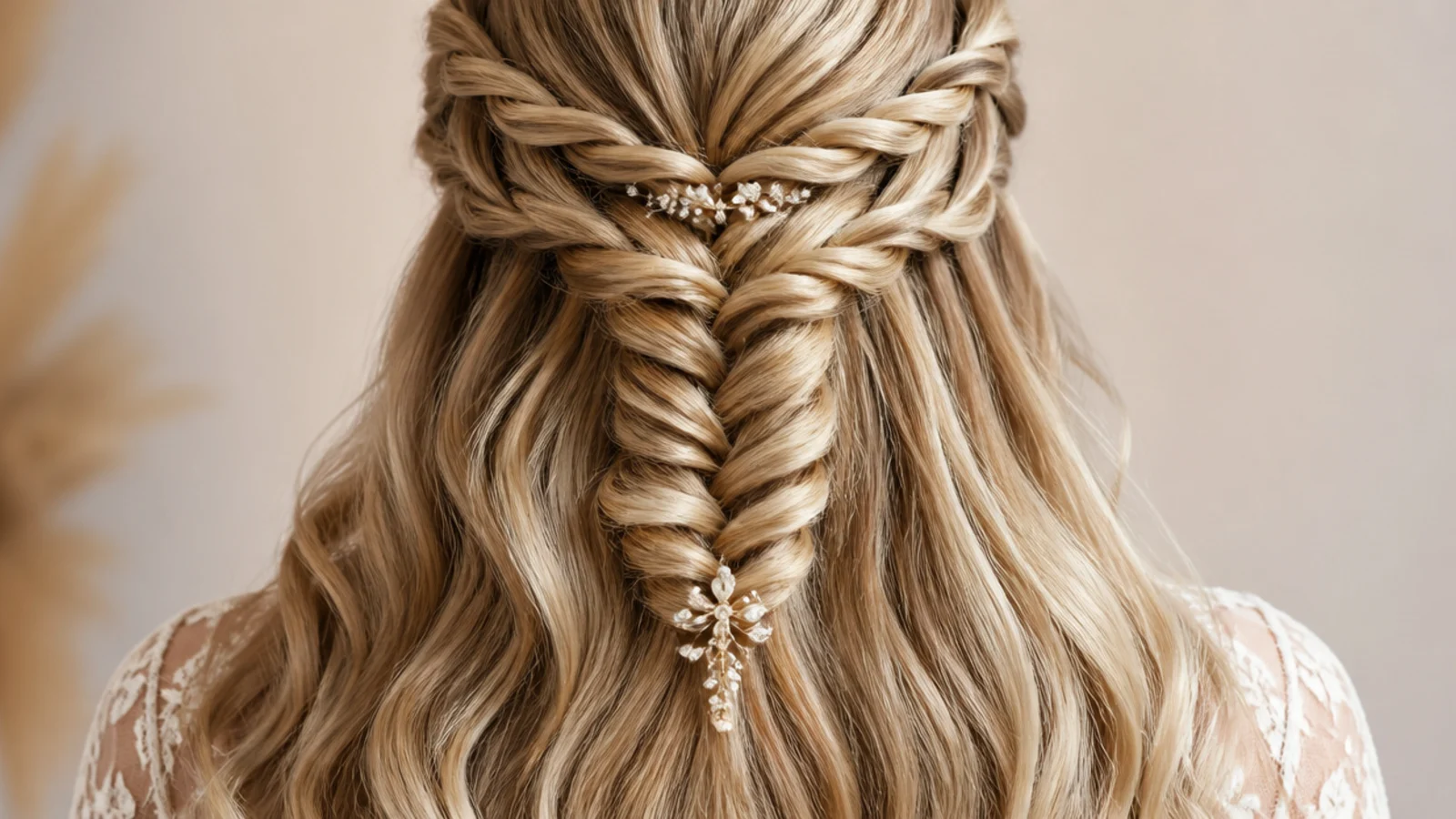 A twisted waterfall style with strands falling from the crossings