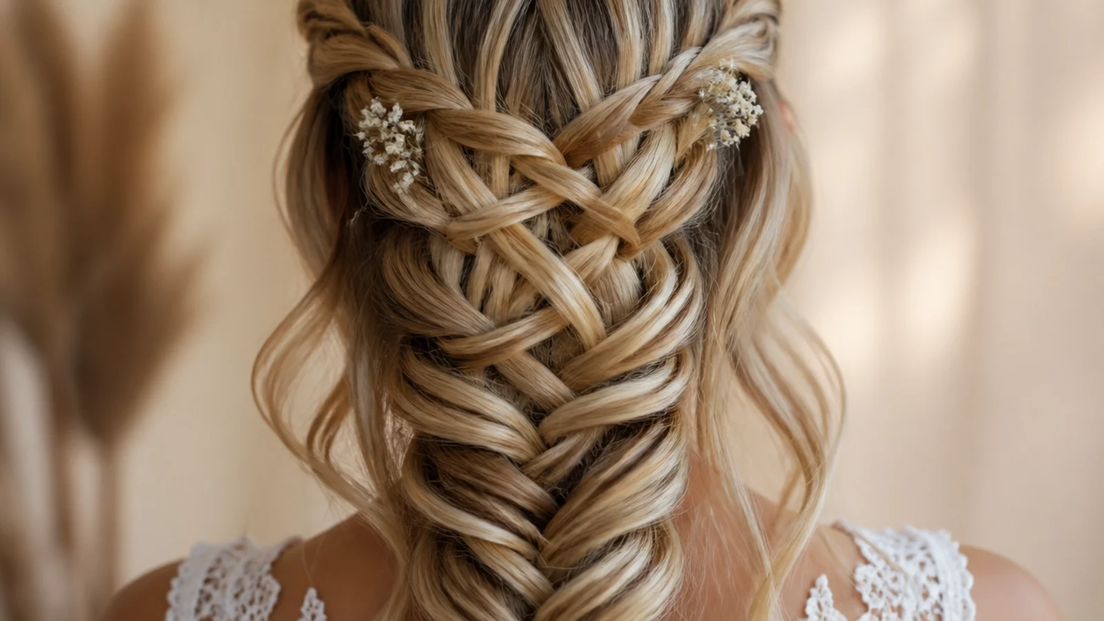 Two waterfall braids crossing over each other at the back of the head