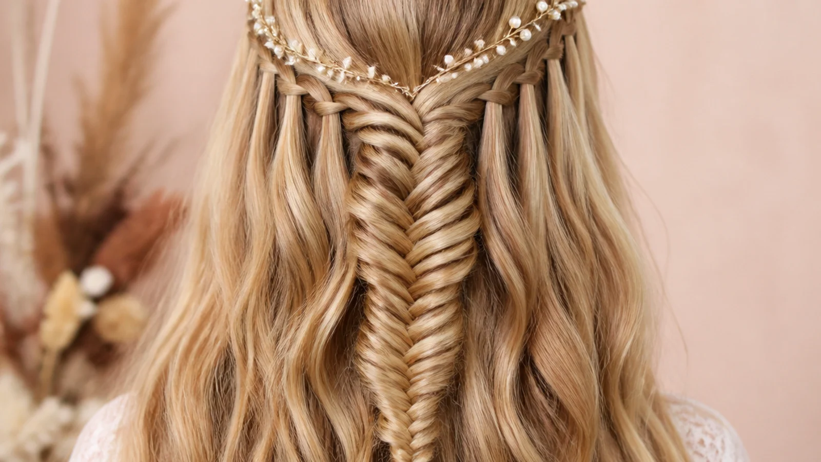 Two parallel waterfall braids stacked one above the other