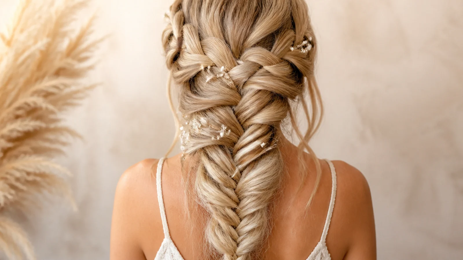 A waterfall braid running diagonally across the side of the head