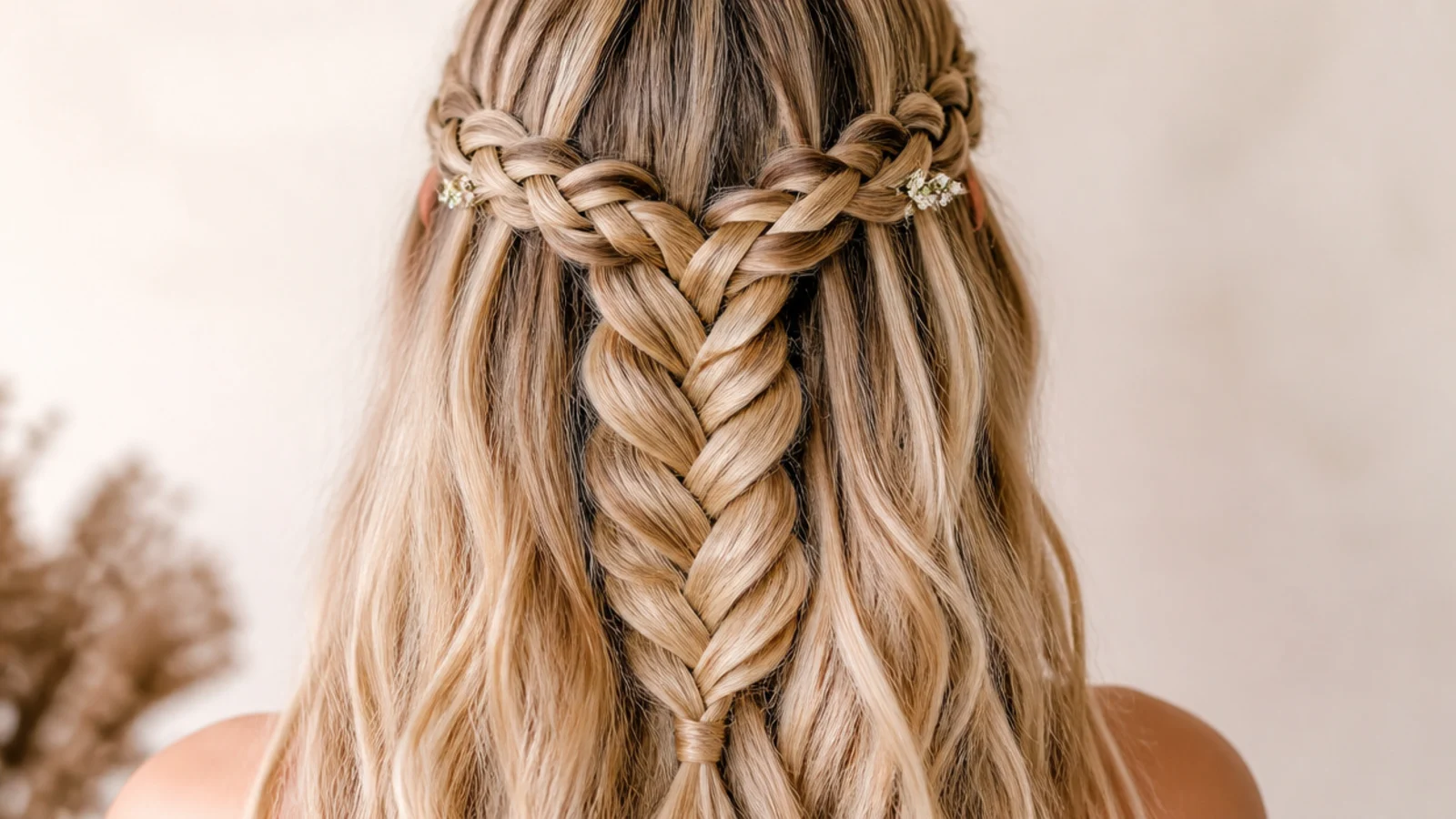 A waterfall braid taken all the way around the head as a halo