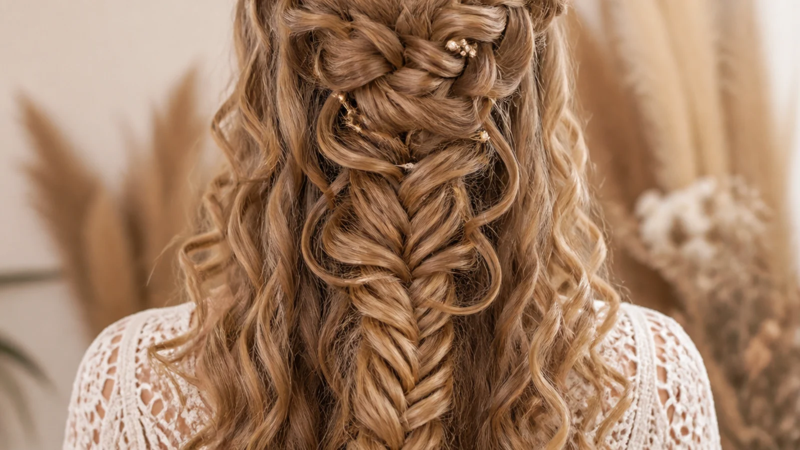A waterfall braid worked into naturally curly hair