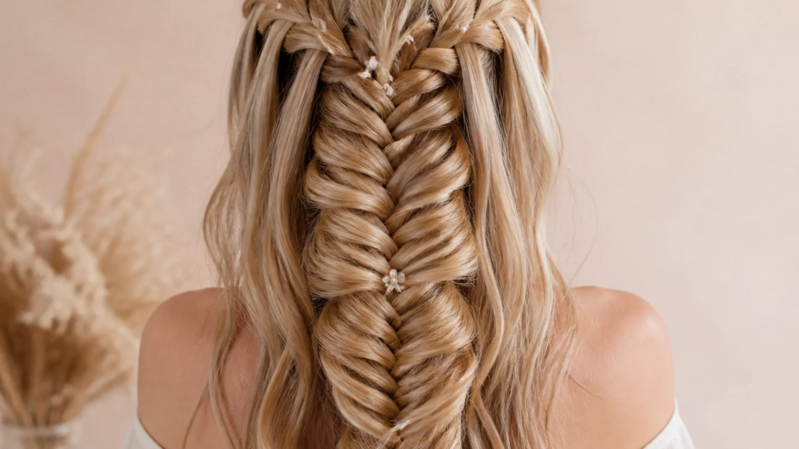 Clip in wefts adding length beneath a waterfall braid