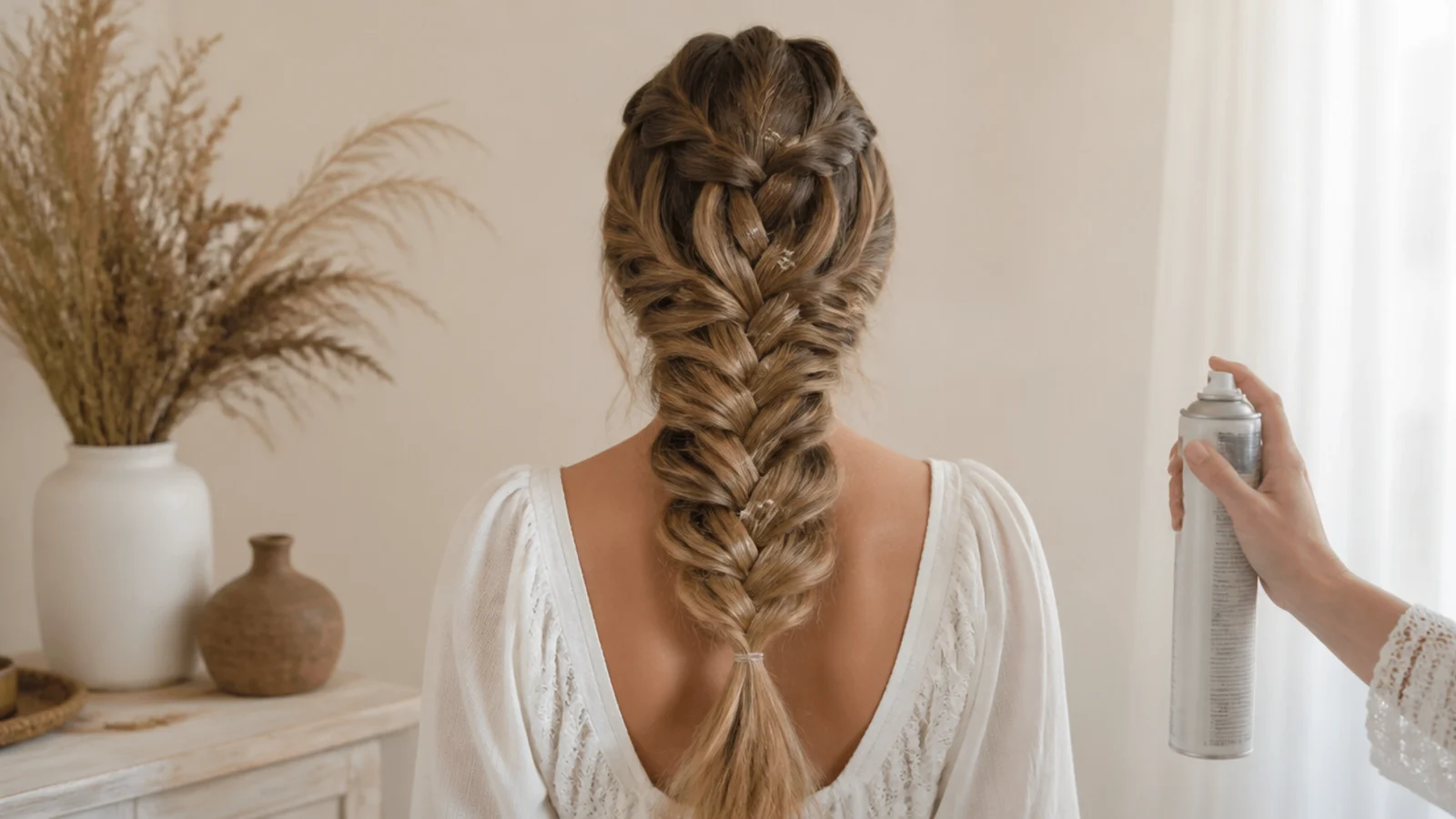 A waterfall braid several hours into wear with the falls beginning to separate