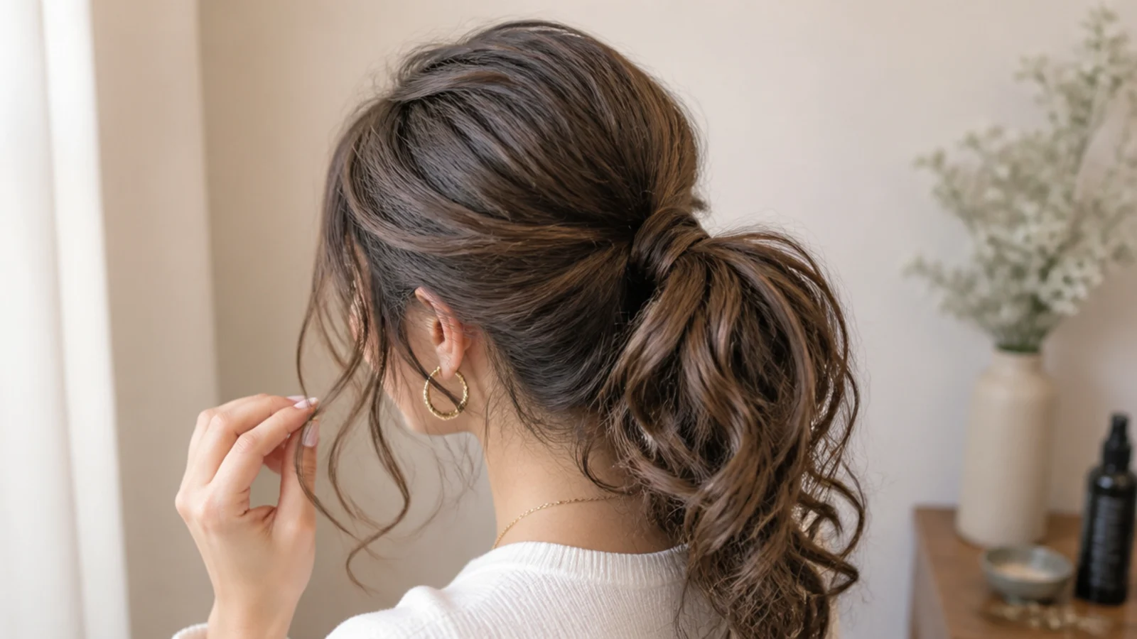 A neatly gathered base compared with a slack one on the same curly tail