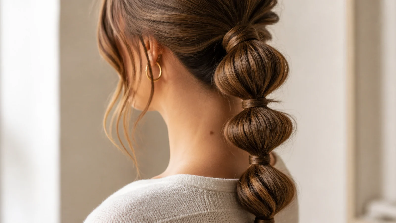 A ponytail divided into rounded segments by small evenly spaced bands