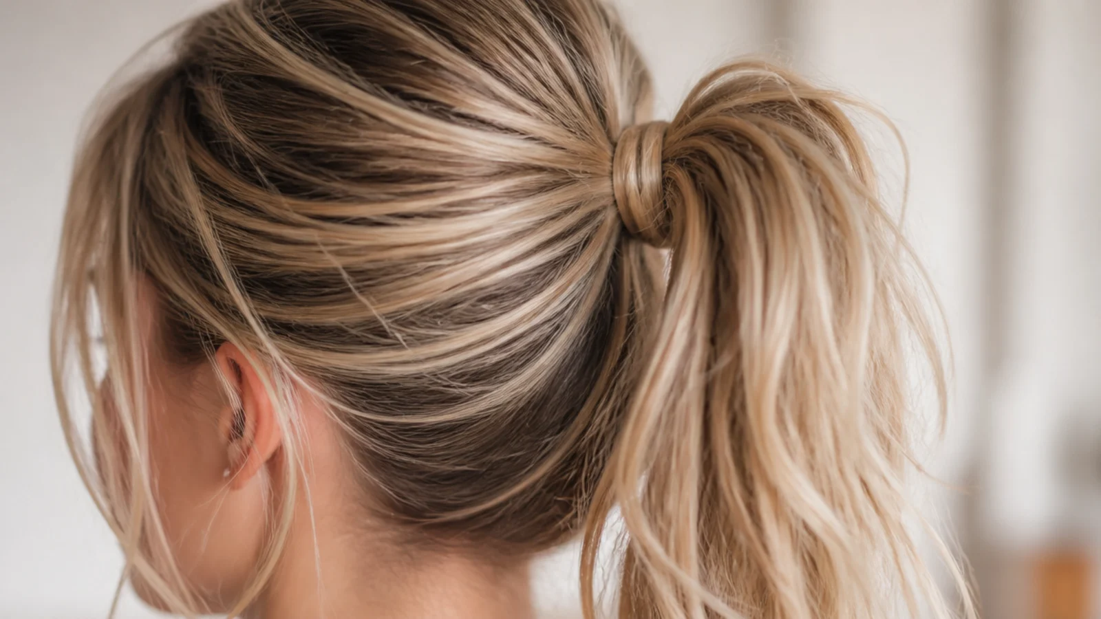 A lived in high ponytail with soft bends through the length