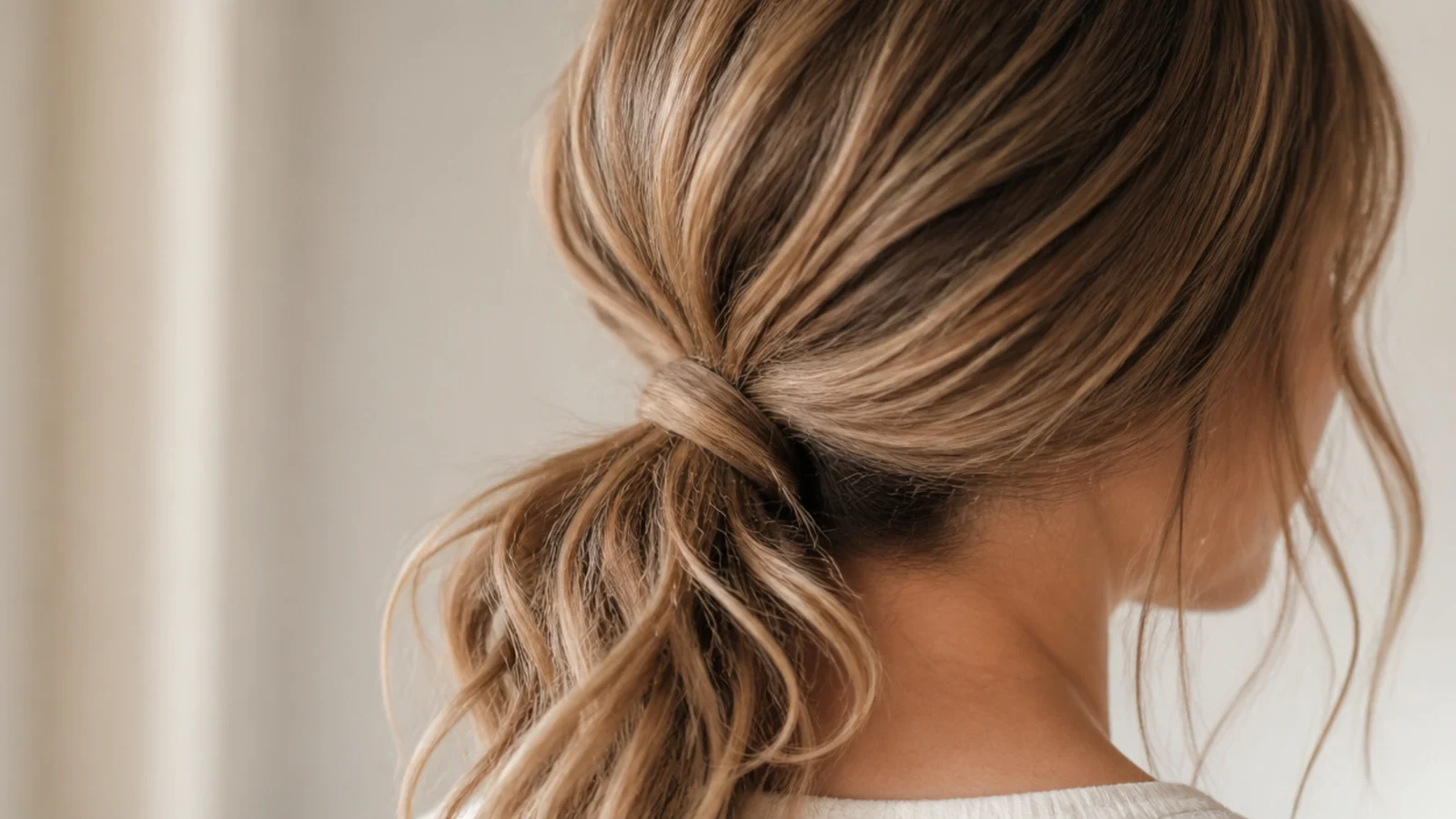 A low ponytail with loose waves running through the tail