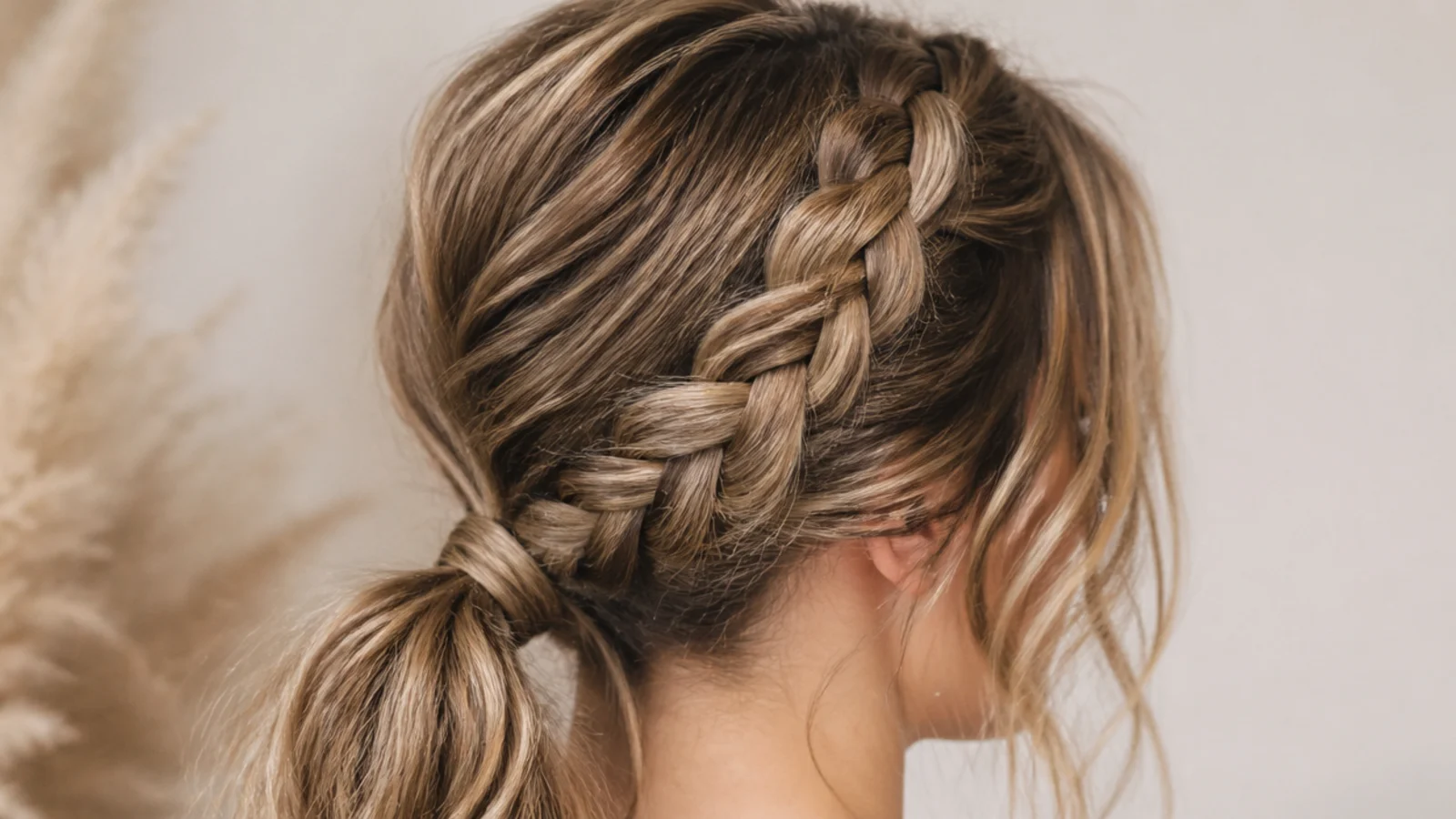 A slim braid running from the front hairline into a low ponytail