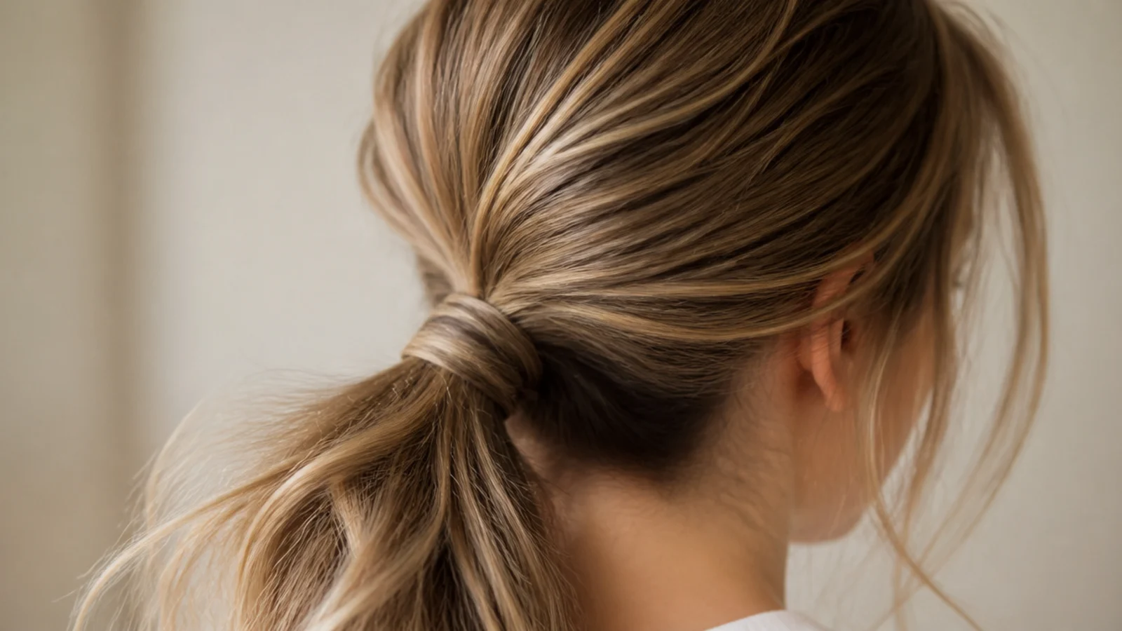 A low ponytail on fine hair with a softly lifted crown