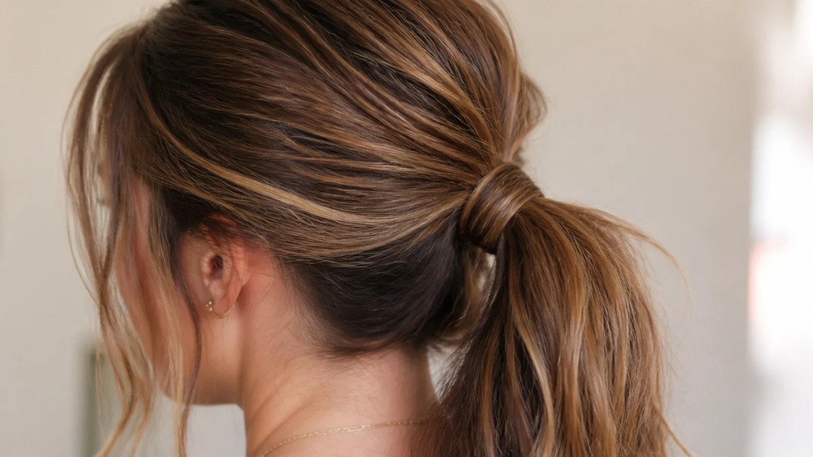 A high ponytail retied at the base after a workout