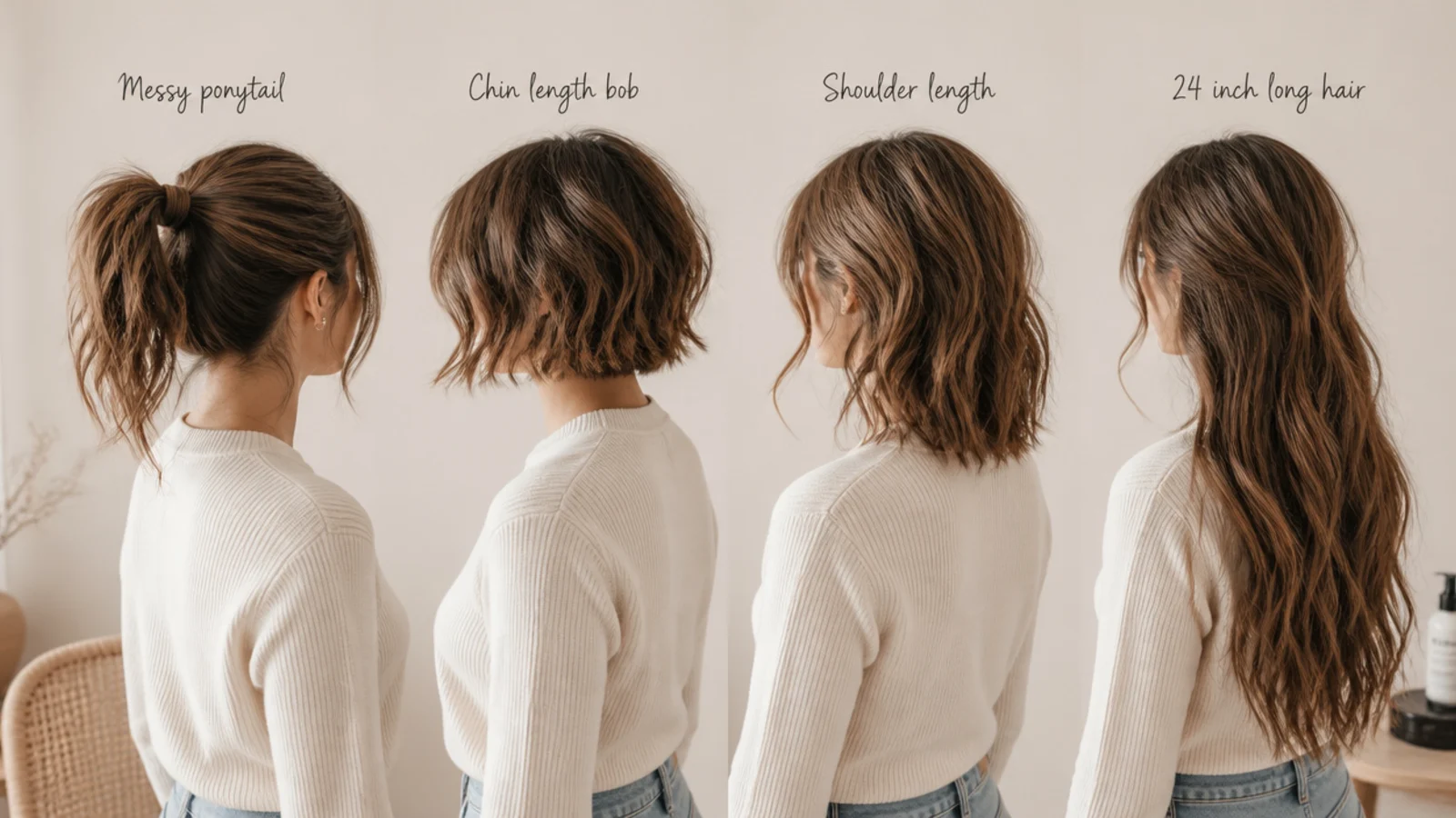 Ponytails on short, shoulder length and long hair compared
