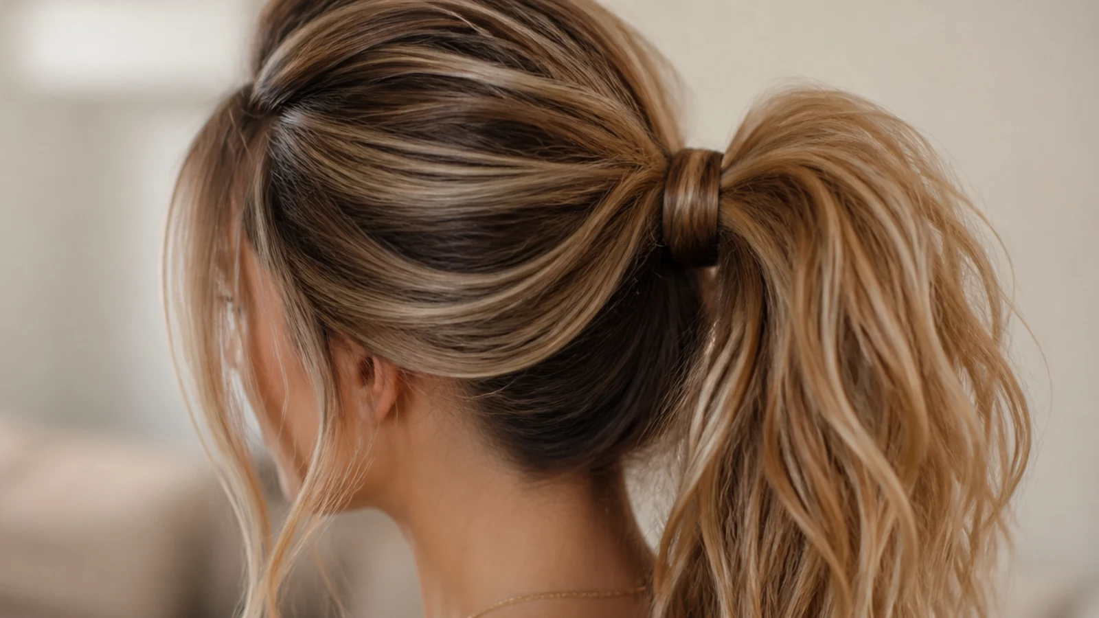 A long ponytail with visible lift built into the crown