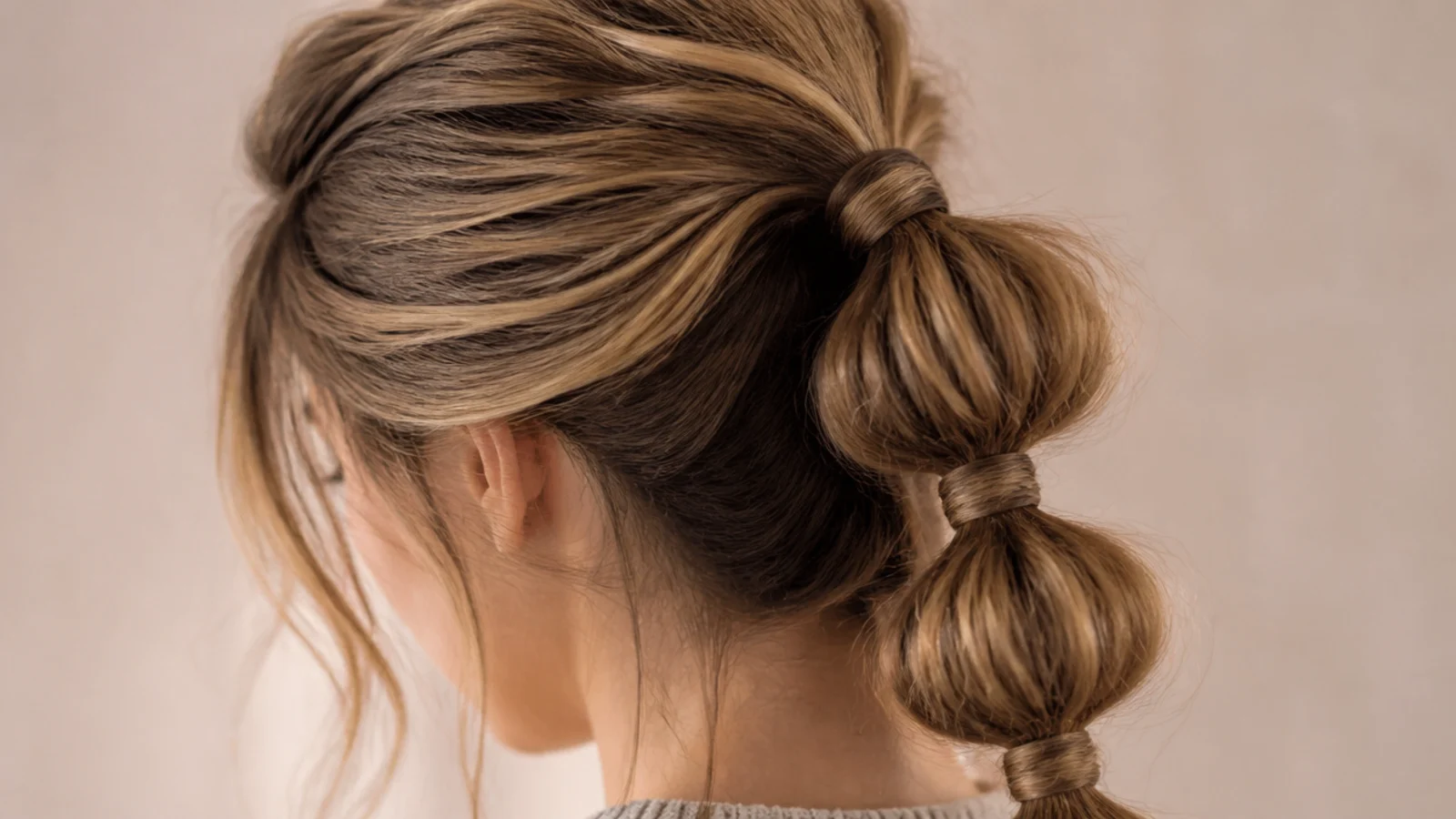 A long bubble ponytail divided by evenly spaced bands