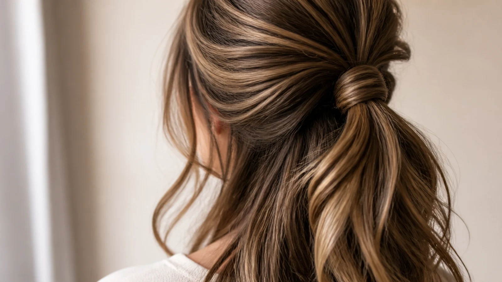 Long hair worn half up with the lengths left loose