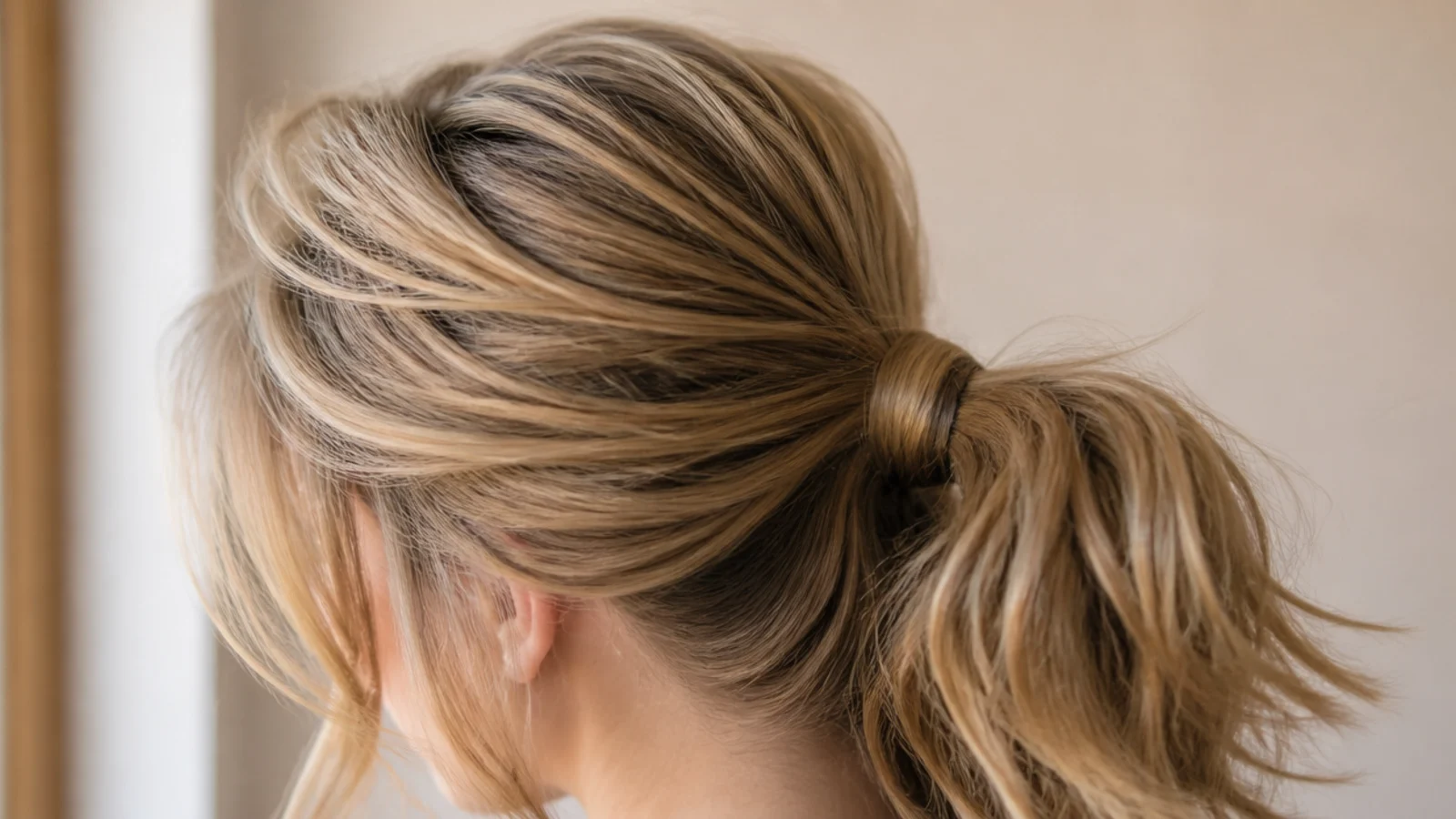 A medium ponytail with lift backcombed into the crown