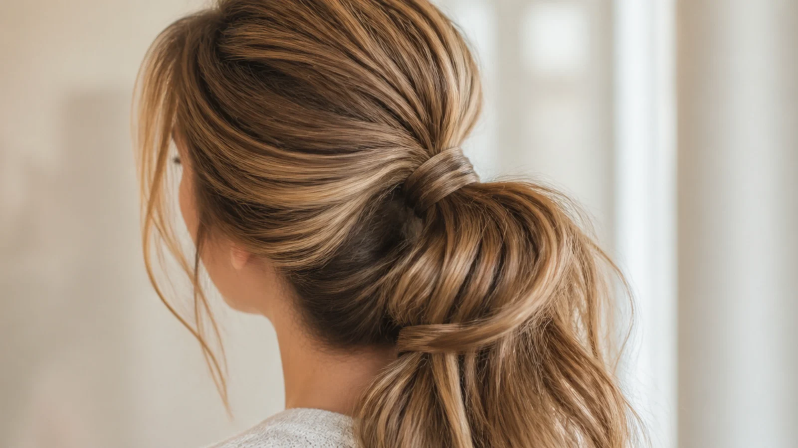 Two stacked elastics at the base of a medium ponytail