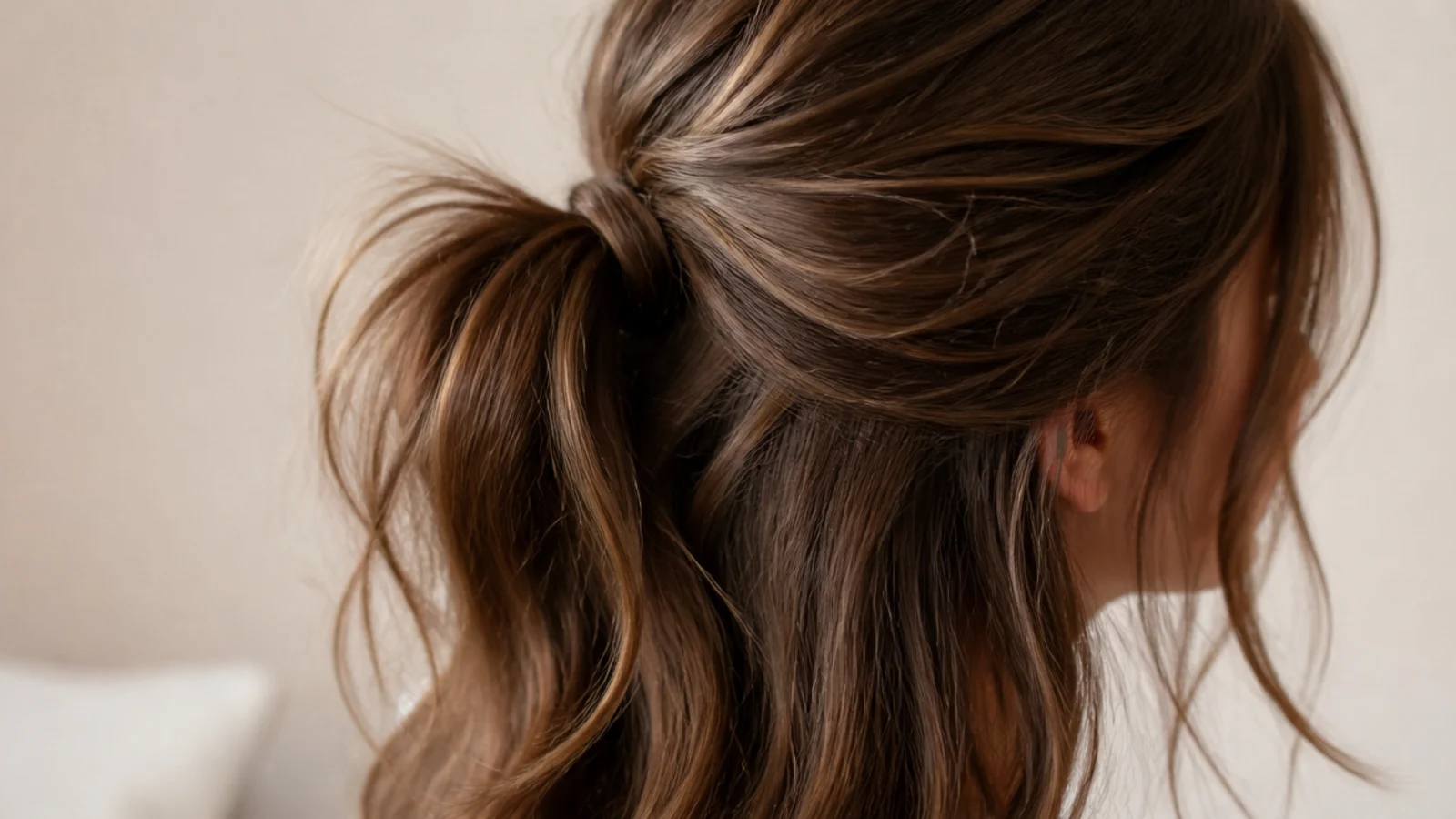 Medium hair worn half up with the lengths falling loose