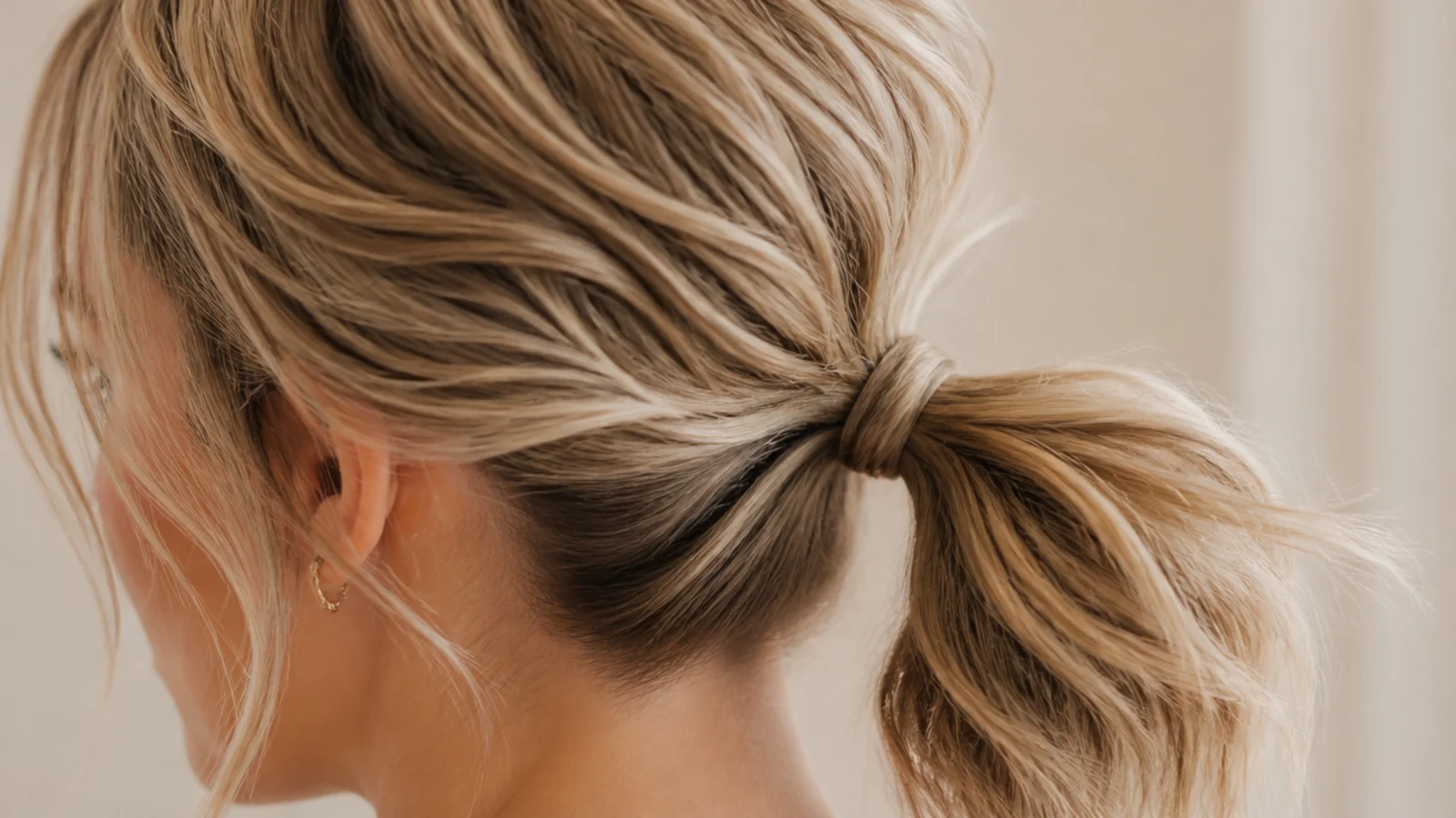 Two small elastics stacked at the base of a short ponytail
