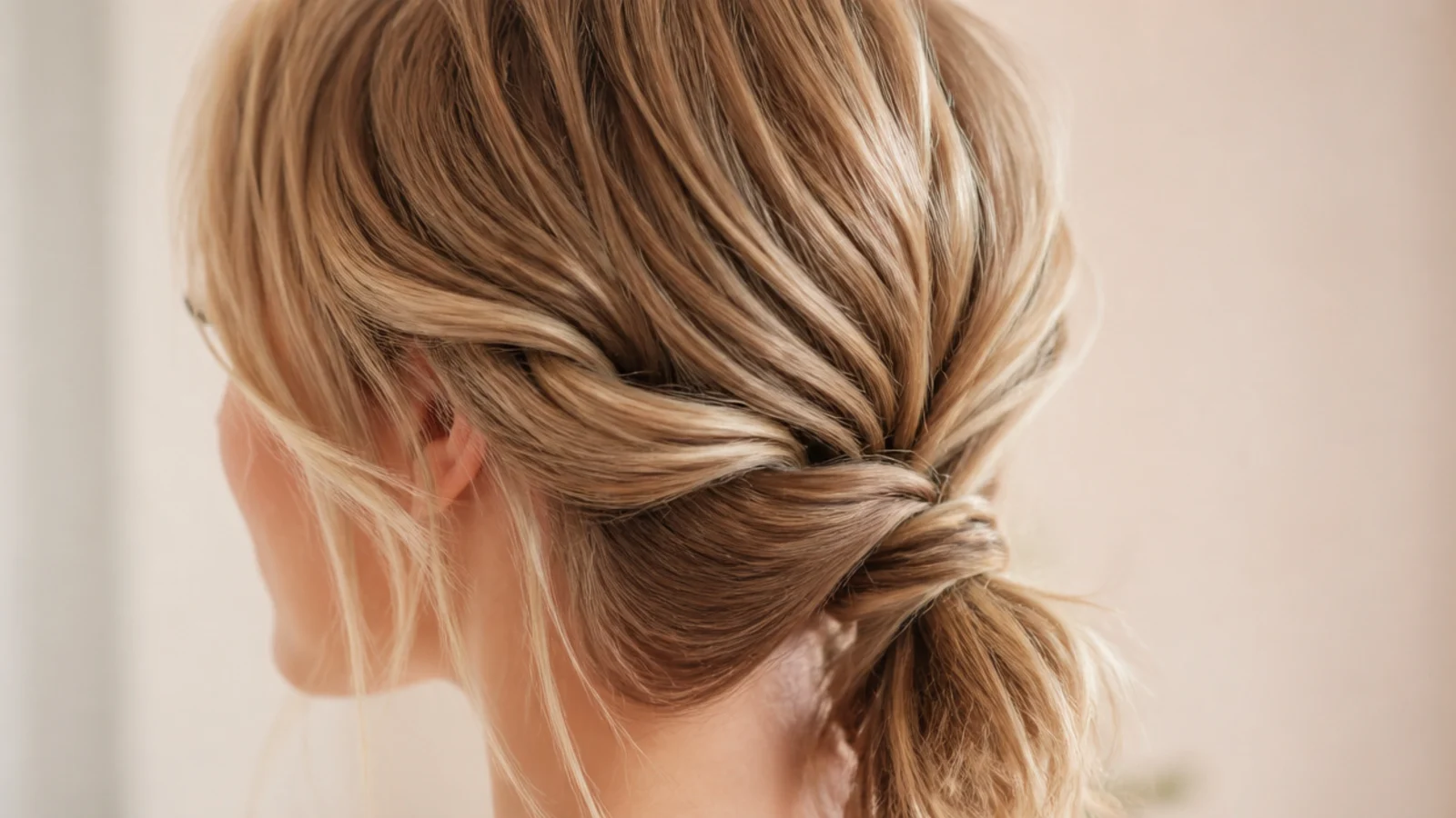 Twisted side sections feeding into a small ponytail on fine hair