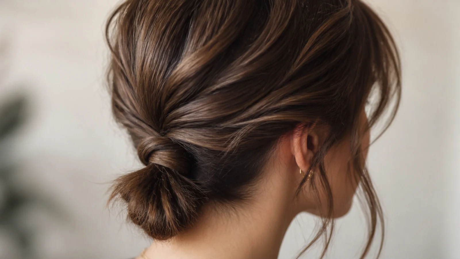 A short ponytail tucked under and secured with pins