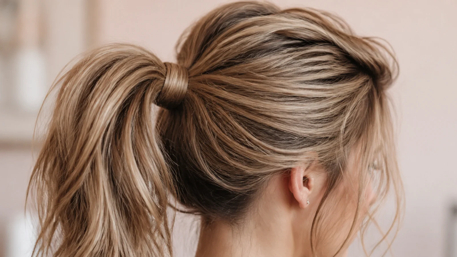 A ponytail tied at the highest point of the head with a lifted crown