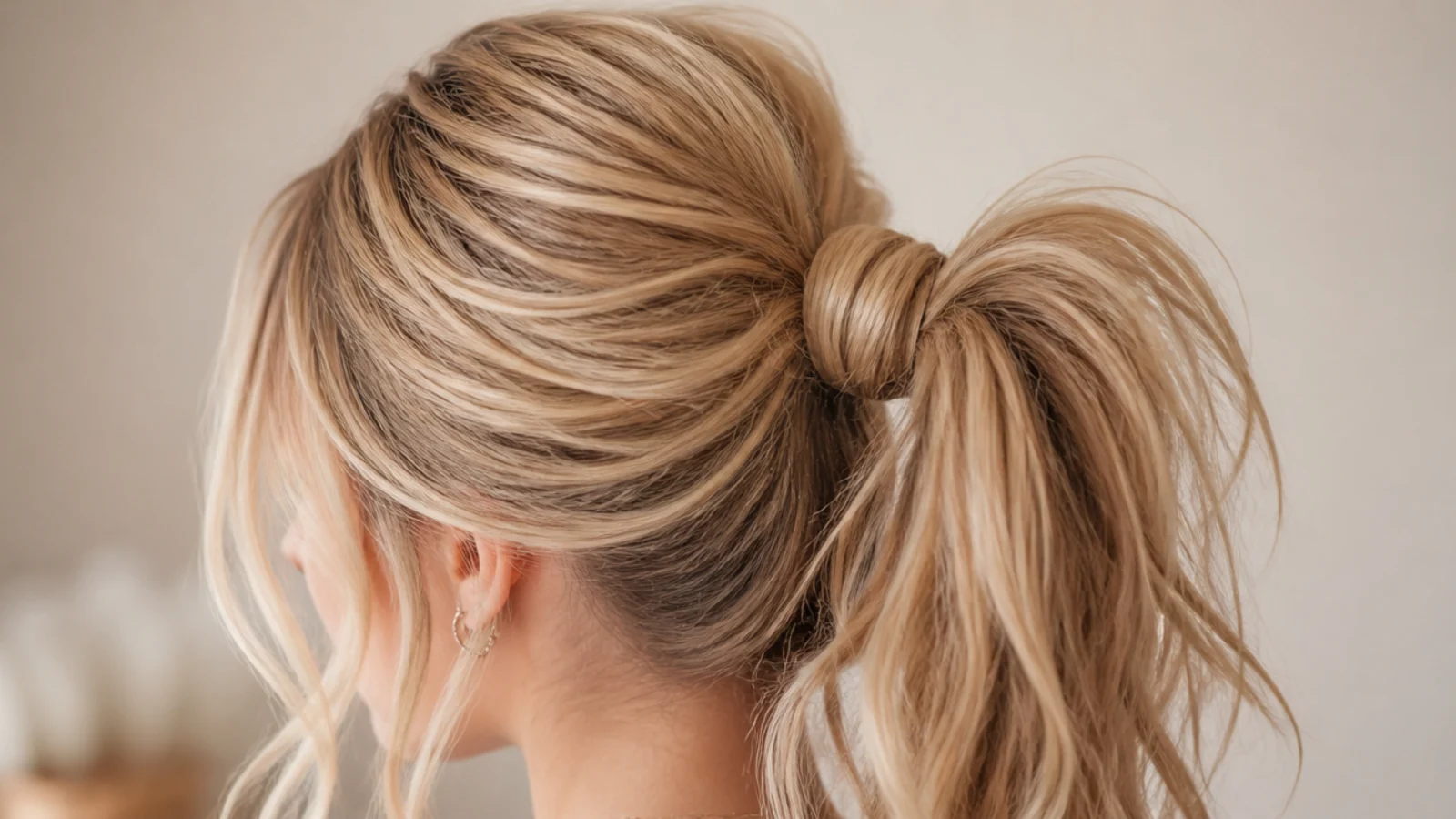 A high ponytail with backcombed lift through the crown
