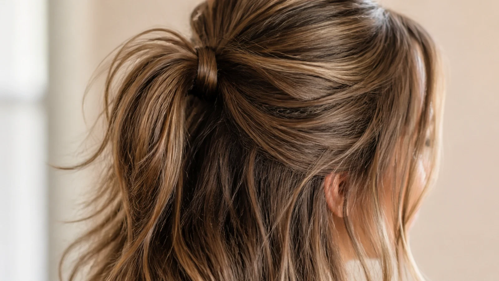 A half up ponytail with the lengths left loose below