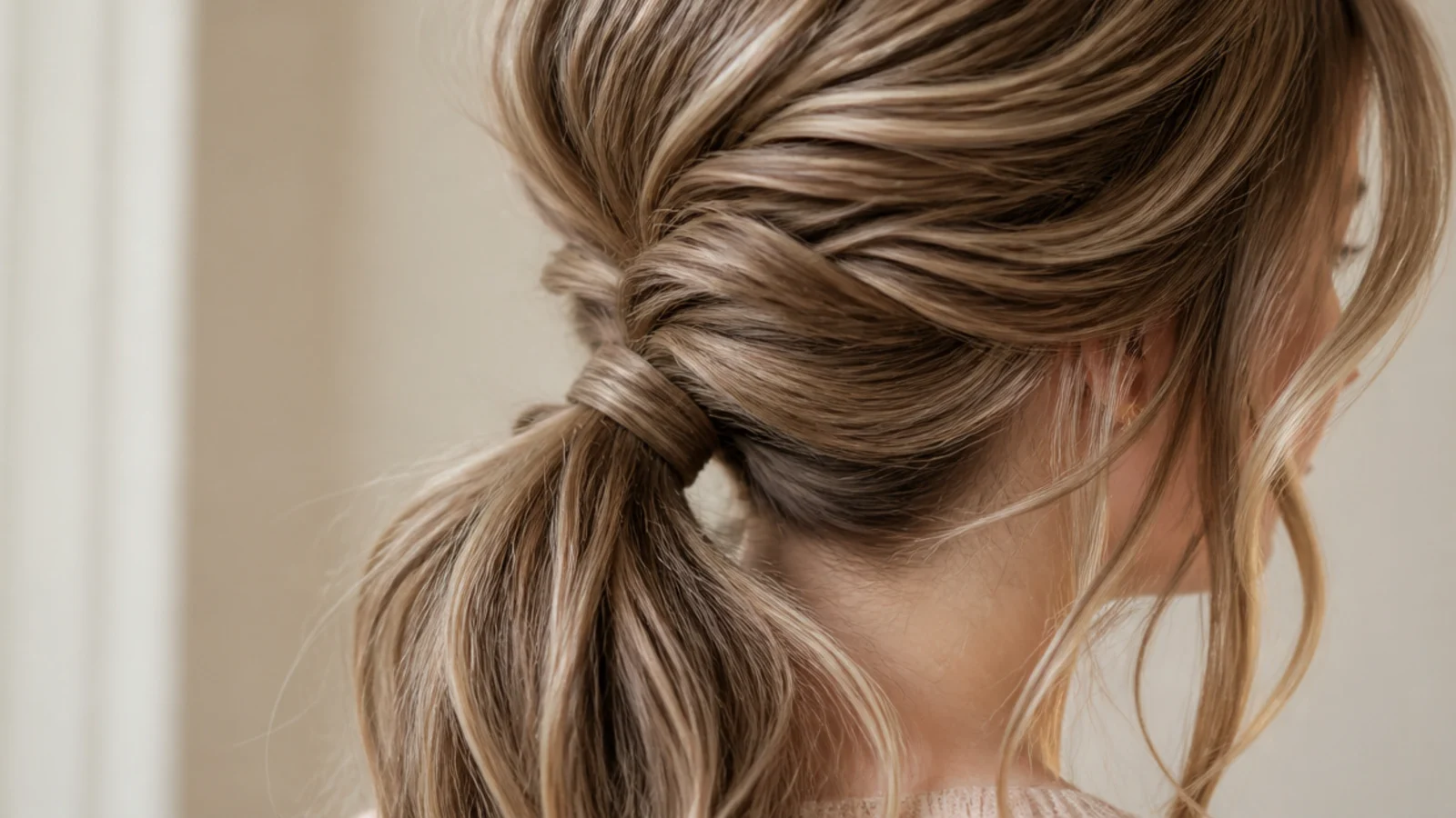 Two stacked elastics at the base of a fine haired ponytail