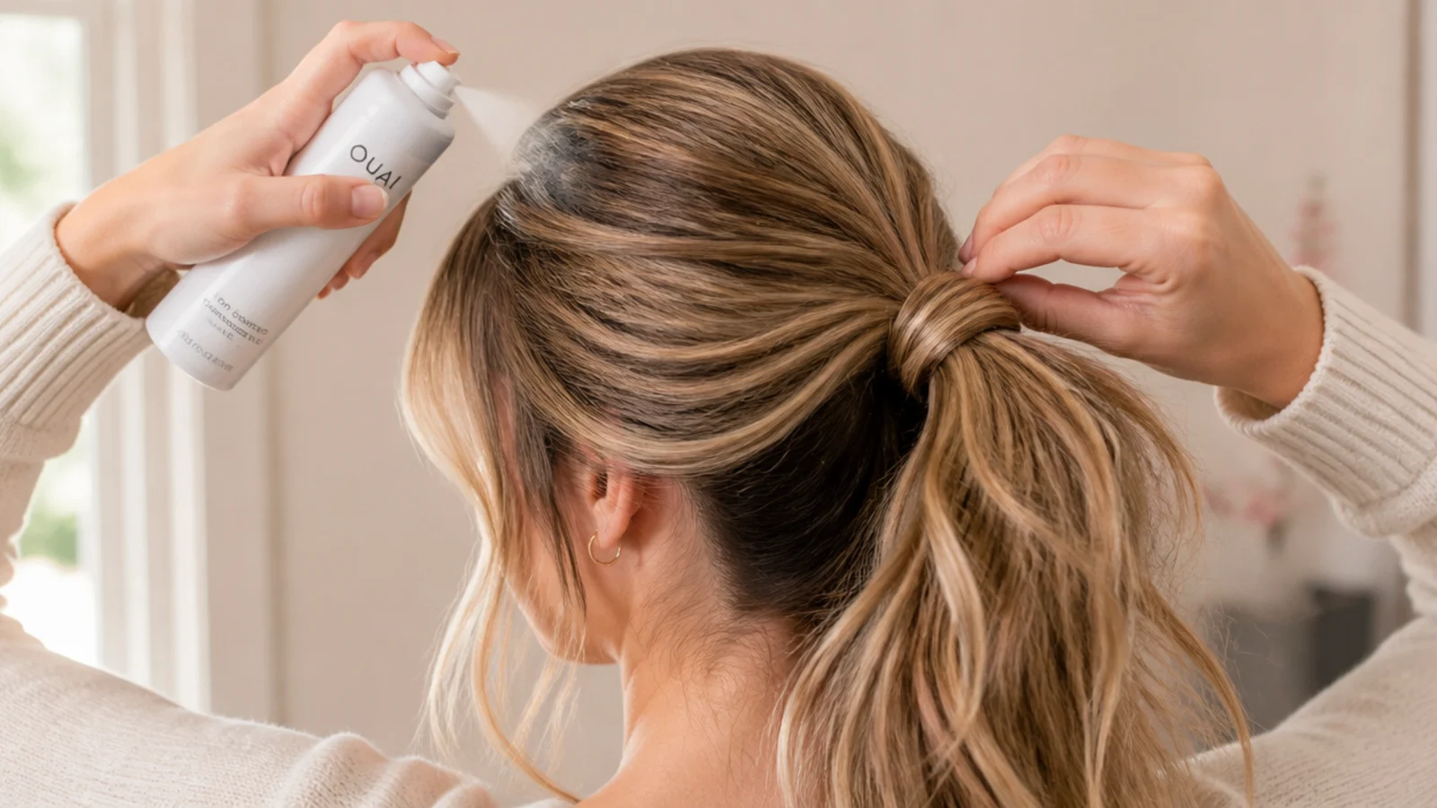 Dry shampoo being applied to the roots in sections before tying