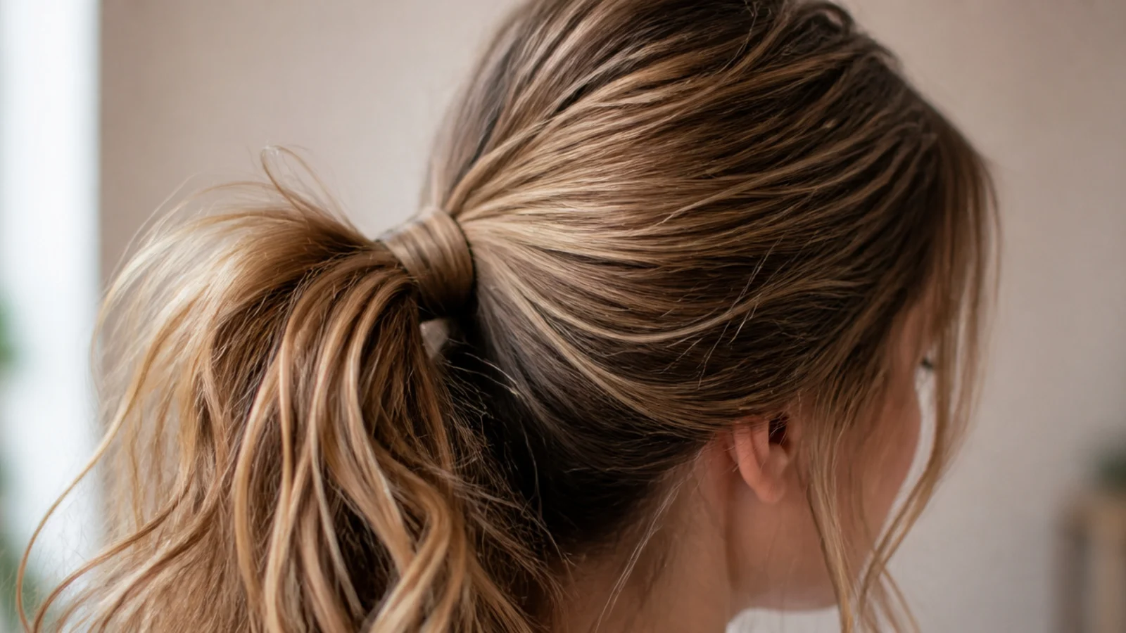 A quickly gathered ponytail with the crown pulled up