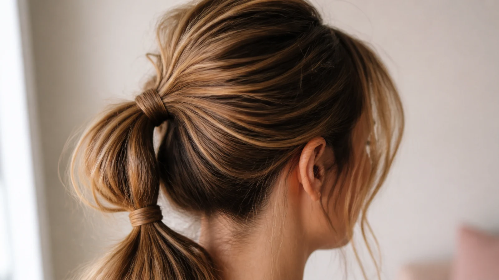 A ponytail with a second elastic set below the base