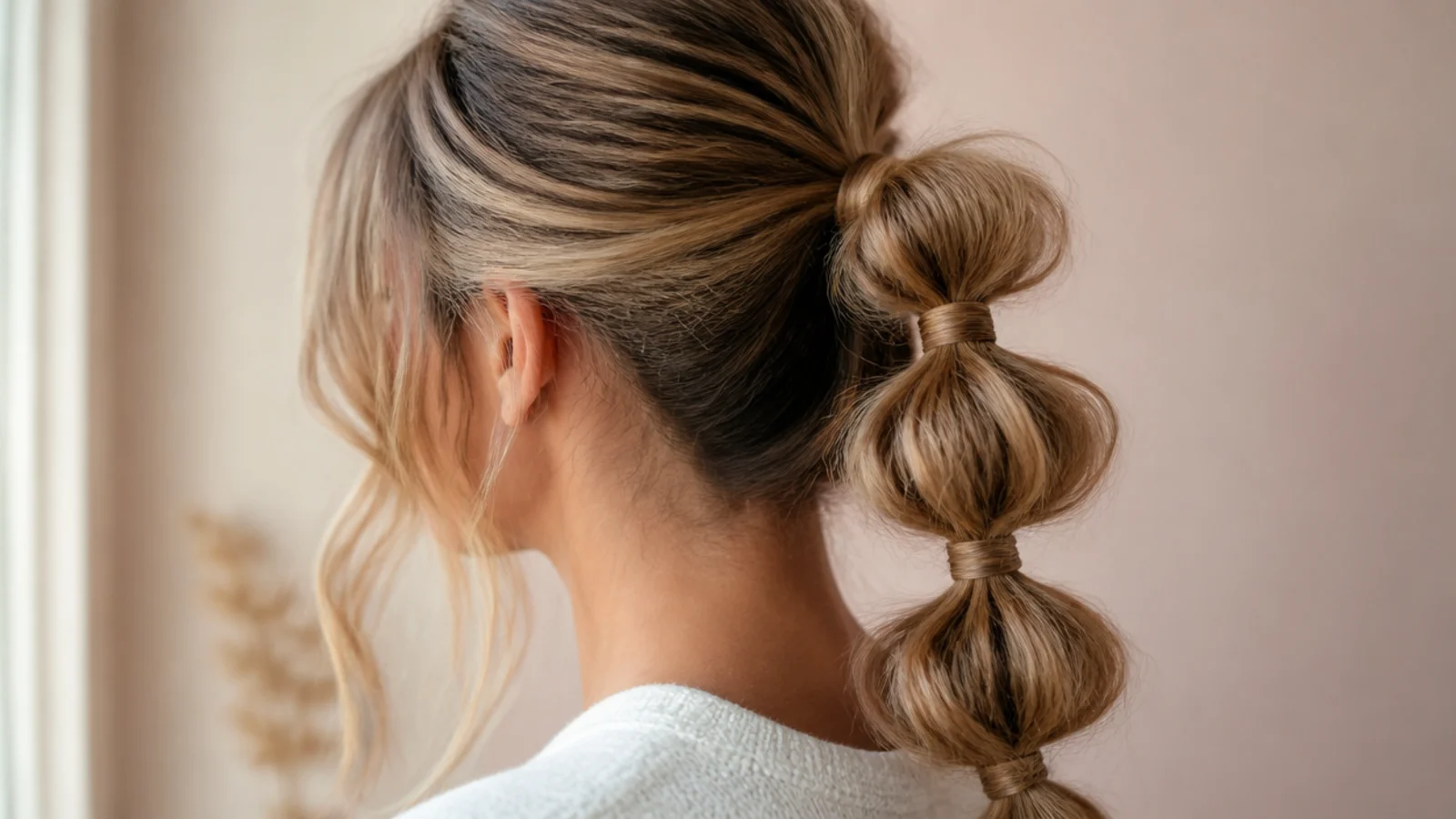 A ponytail divided into rounded segments by small evenly spaced bands