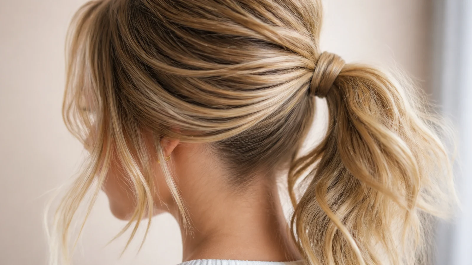Smooth roots running into a ponytail with a roughly textured tail
