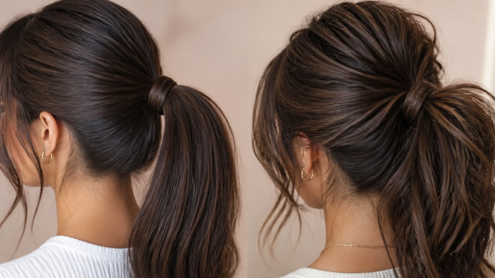 A smoothed ponytail on thick heavy hair
