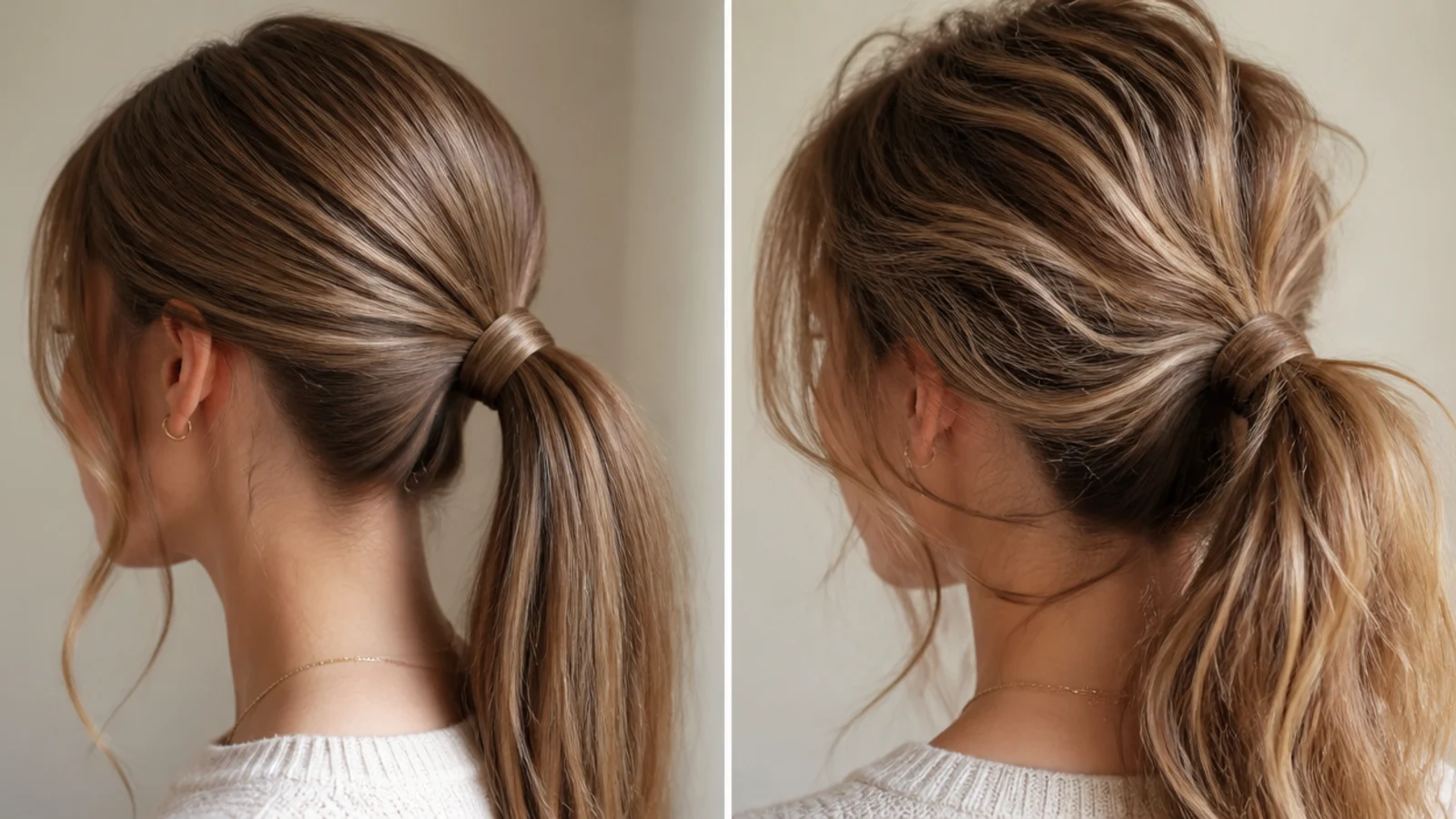 A smooth ponytail seen from the front on a video call