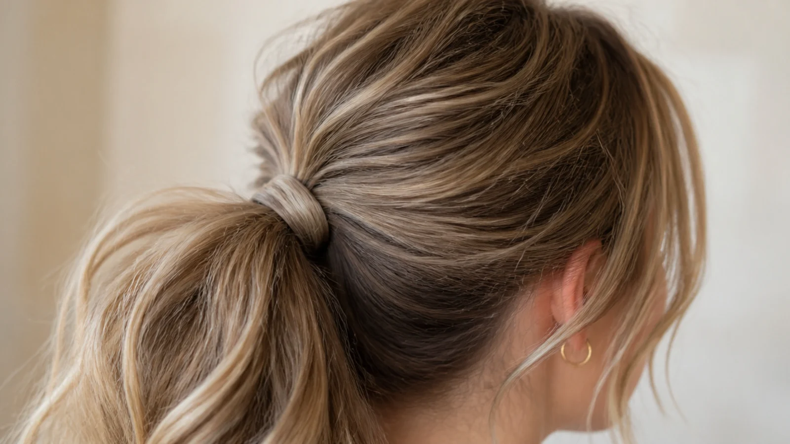 A low ponytail still holding its shape at the end of the day