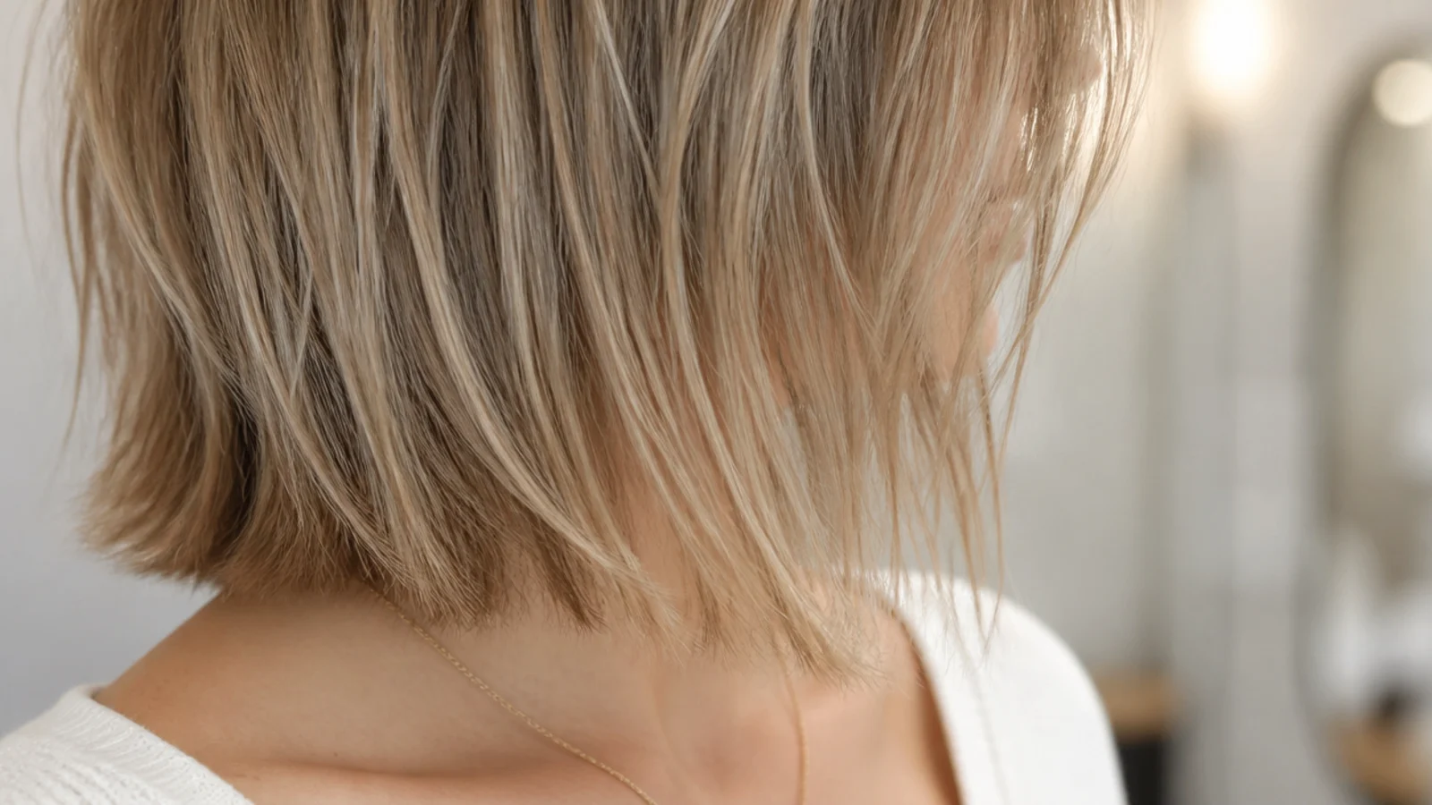 A shoulder length lob on fine hair with a lightly broken edge