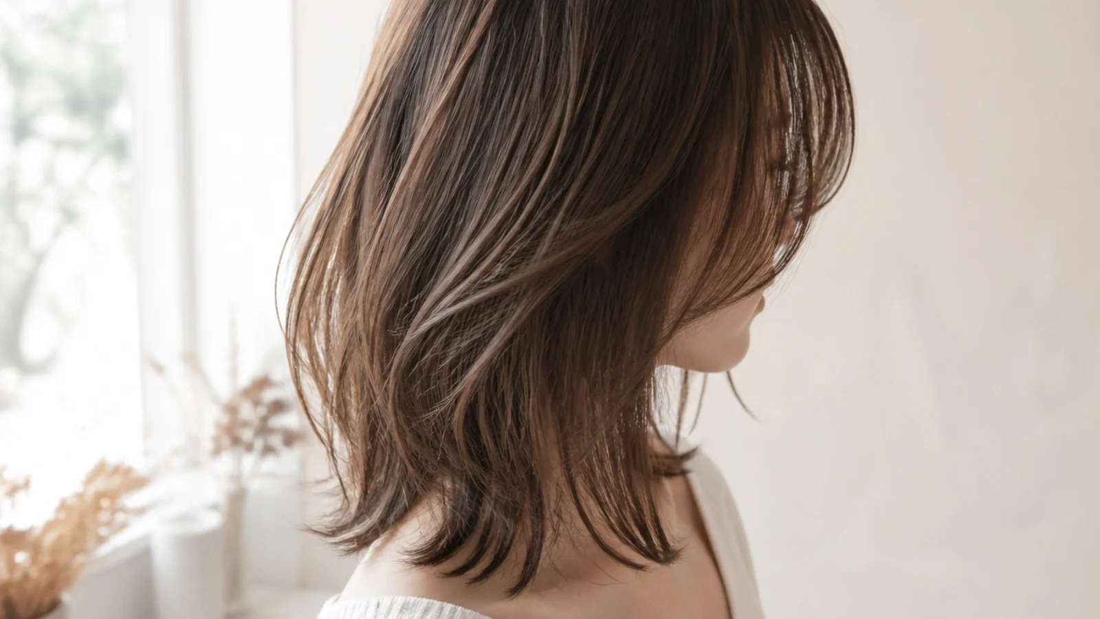 A fine see through fringe above mid length choppy hair