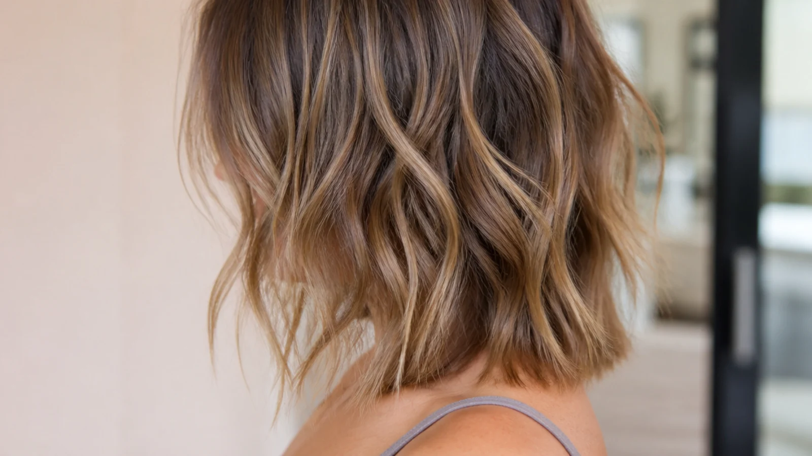 Loose shoulder length waves with broken ends