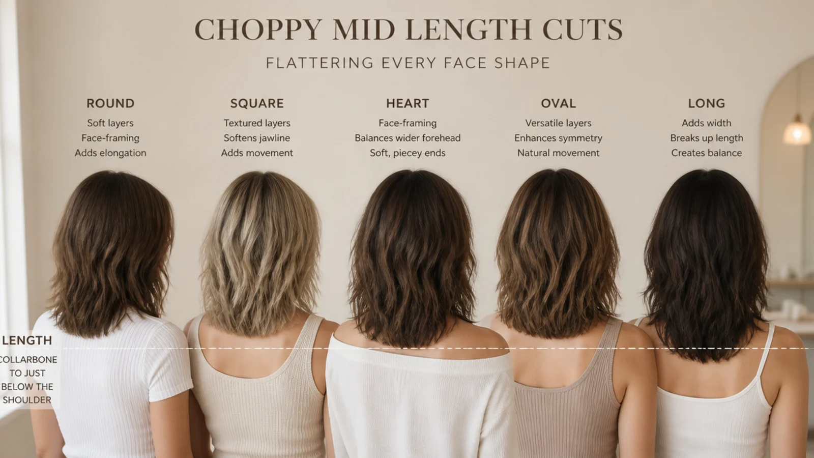 Four face shapes shown with different choppy layer placements