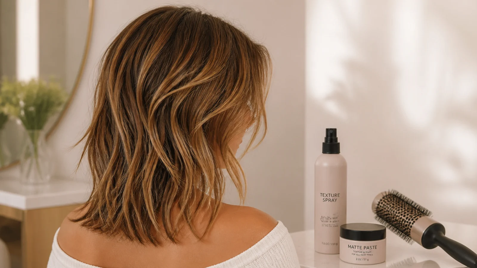 Mid length hair being dried with fingers rather than a brush