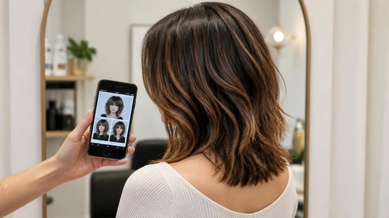 A stylist pointing scissors into the ends of a mid length section