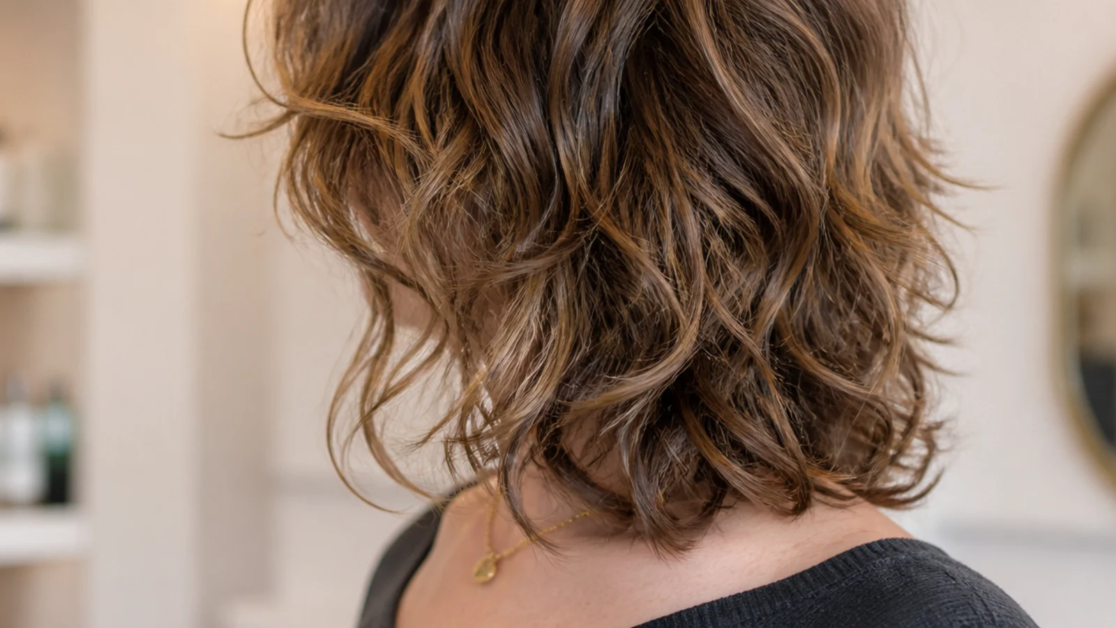 A short layered curly crown above longer curls