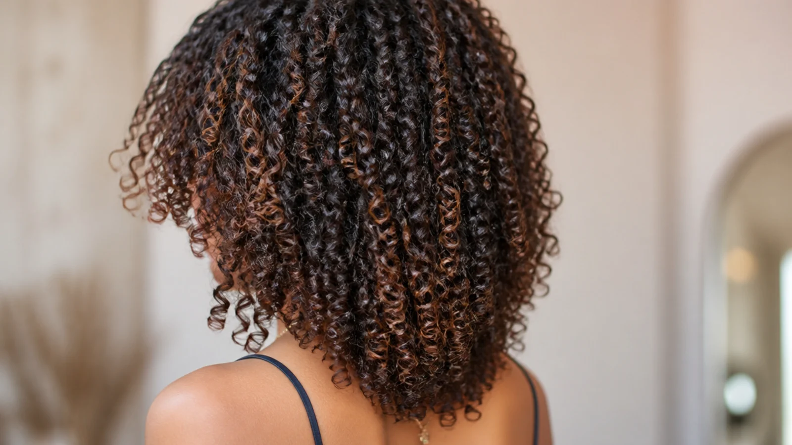 Tight curls with the back perimeter tapering to a point