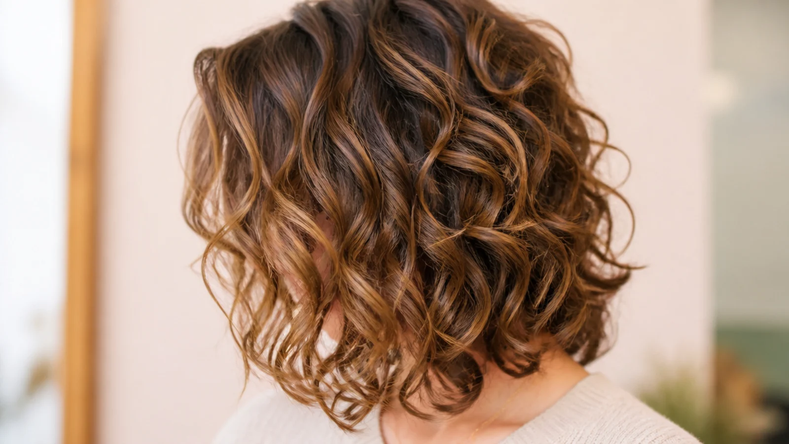 Curls parted deeply to one side with a lifted root