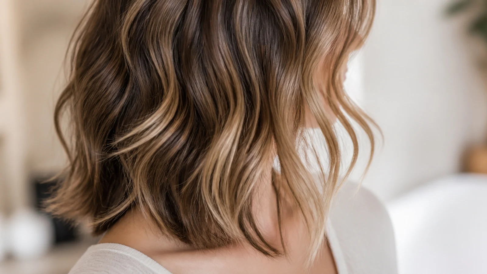 Wavy hair with framing cut in a smooth continuous curve