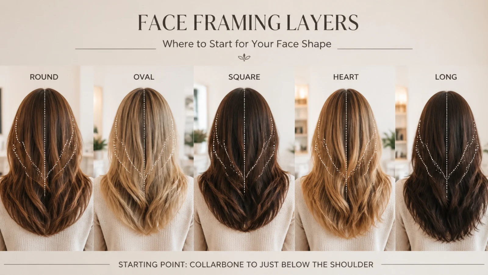 Four face shapes marked with different framing start points