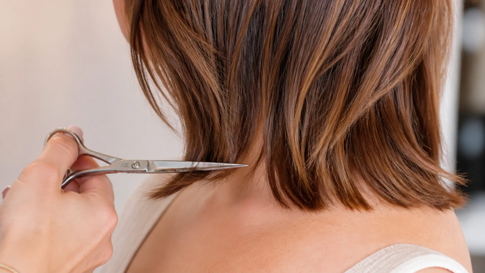 Shears held vertically cutting into the tips of a section