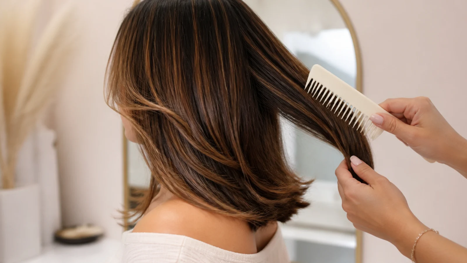 Hair combed smooth and fully detangled before any cutting begins
